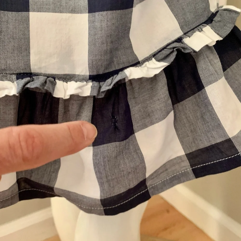 JANIE AND JACK Off-The-Shoulder Gingham Dress 100% Cotton Navy Blue & White Sz 3 - Picture 12 of 16